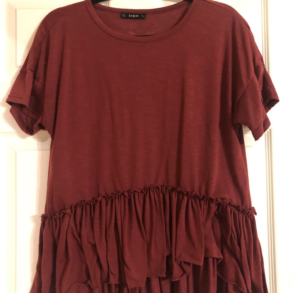 Maroon ruffle T